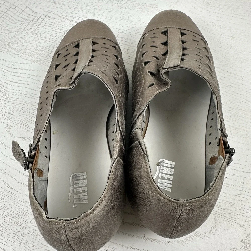Drew Womens Shoes 7.5 WW Extra Wide Metro‎ Wedge Metallic Taupe Dusty Leather 2E